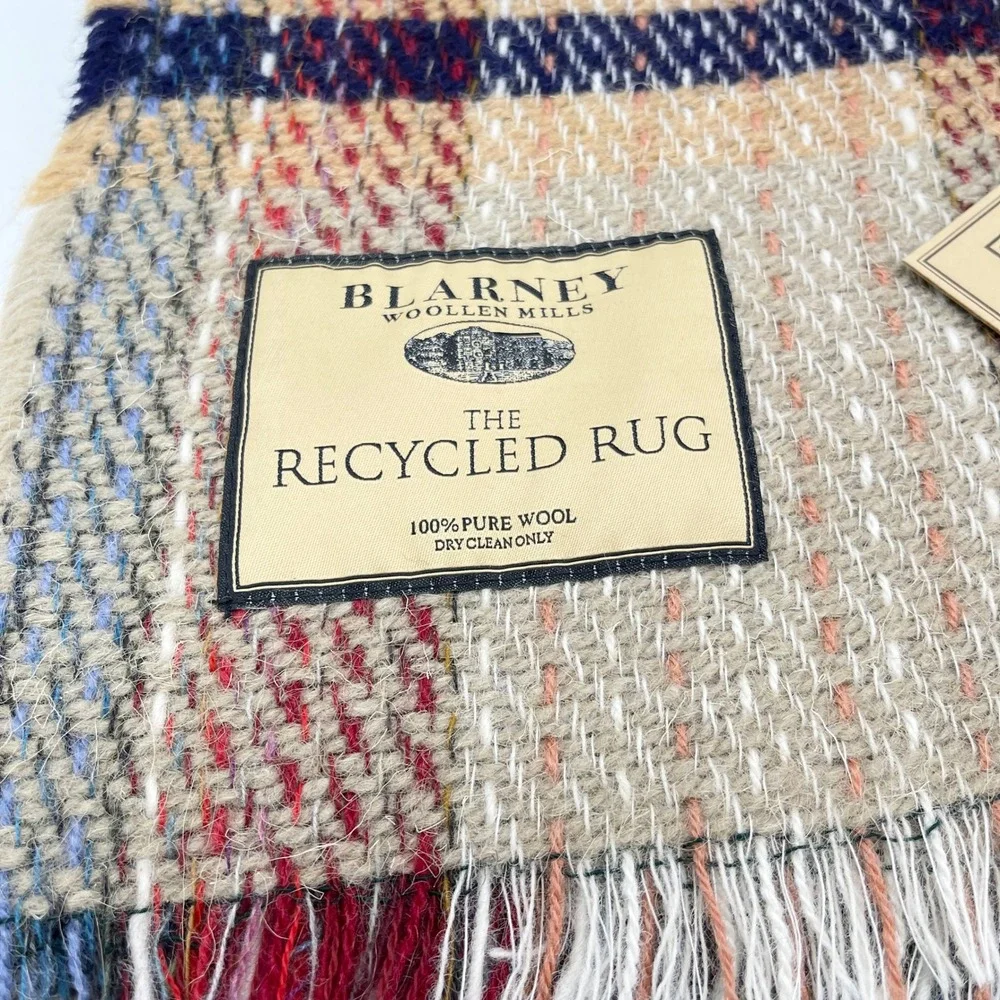 Blarney Woollen Mills The Recycled Rug Blanket 47x59 Plaid Wool Cottage Ireland